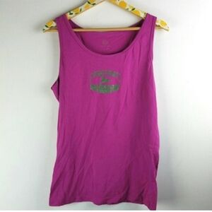John Deere Tank top Pink Green Sz L Womens 
Pink tank with‎ green glitter logo